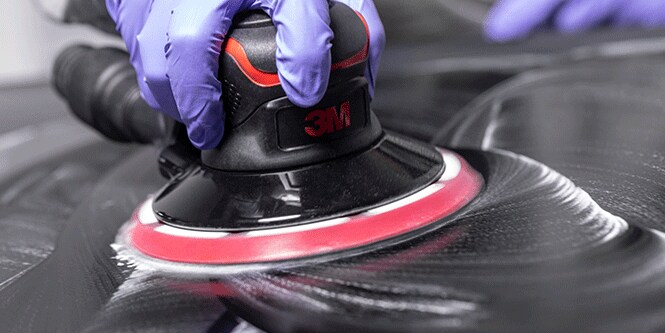 3M&trade; Trizact&trade; Hookit&trade; Foam Abrasive on sander doing scratch refinement
