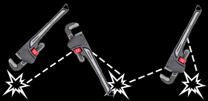 Illustration of pipe wrench deflecting horizontally for falling tool or dropping tool prevention
