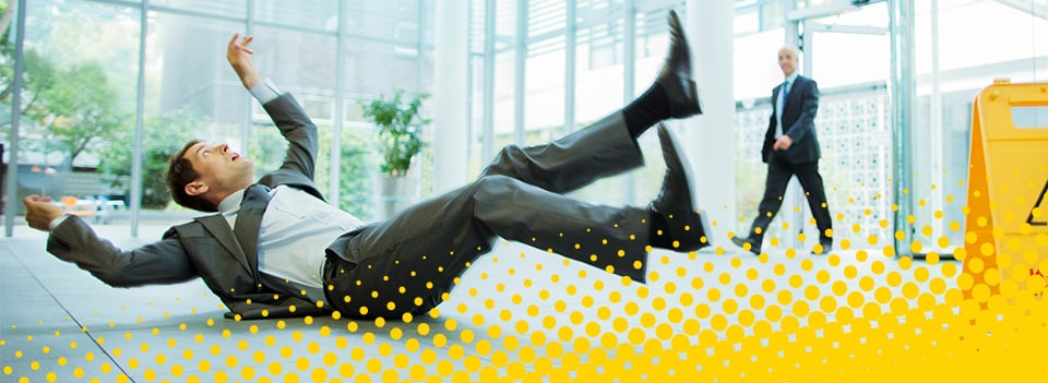 Hero image of a man who slipped on the floor