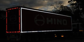 Back of the truck with reflective tapes showing