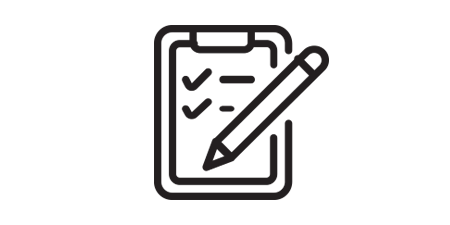 icon of clipboard with pencil and checkmarks
