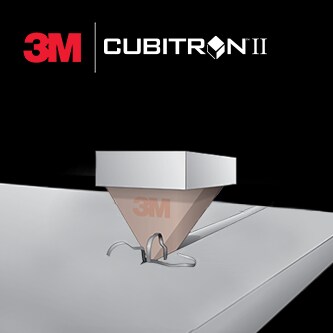 Illustration of abrasive grain cutting a surface with 3M Cubitron II logo above
