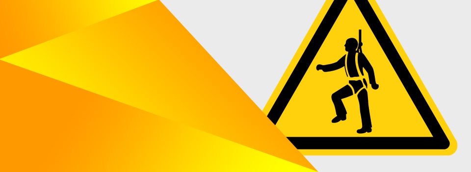 Hero image of 3M mesh background transitioning to Safety Harness warning sign