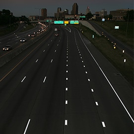 High-contrast pavement markings.