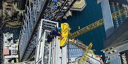 Drone image of a man performing tower rescue training