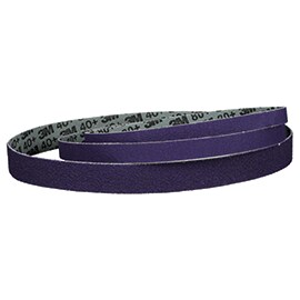 Purple 3M abrasive sanding belt coiled in a loop