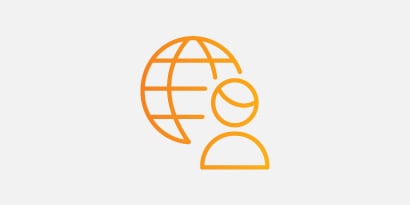 Globe icon with human in the foreground, to show global experience.
